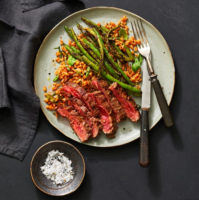 steak with farro salad and grilled green beans steak with farro salad and grilled green beans