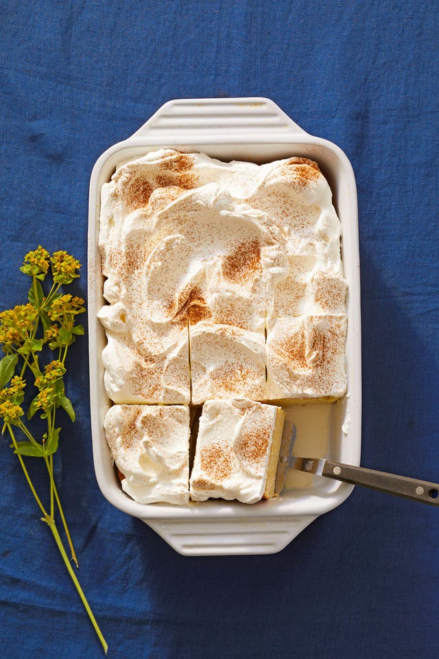 tres leches cake in a baking dish