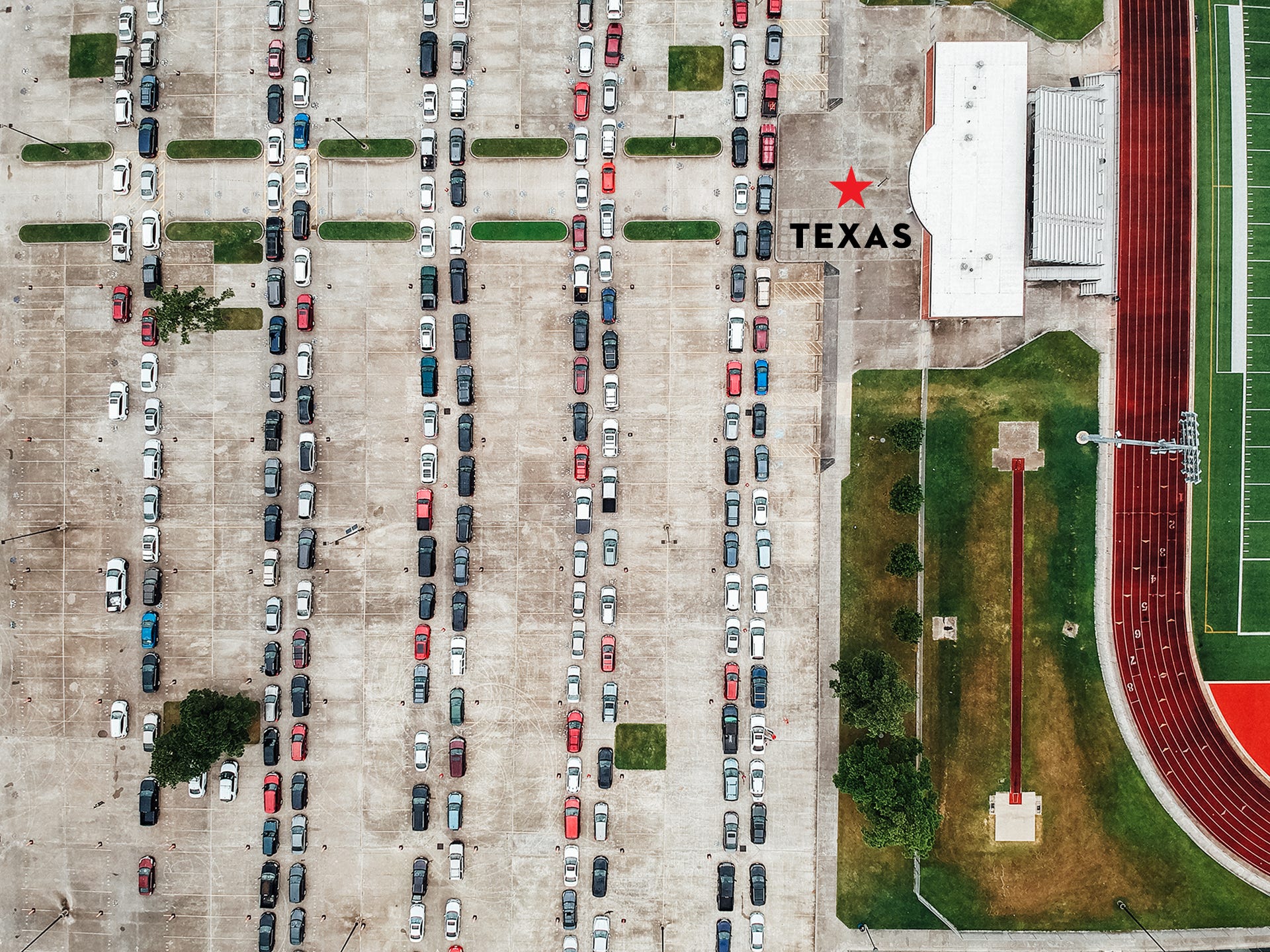 aerial view of school parking lot in houston, tx