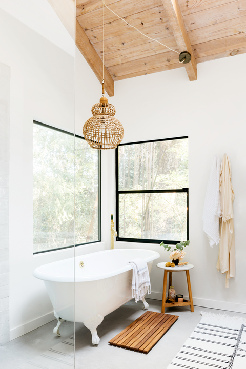 white bathroom with natural materials