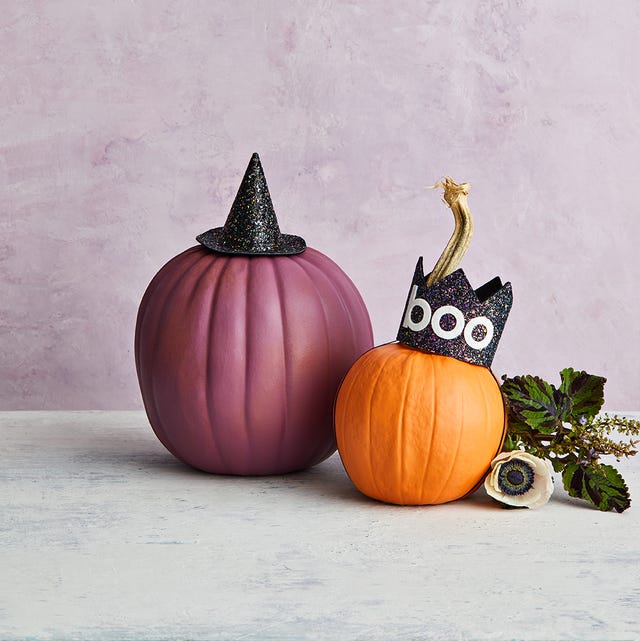 pumpkin topped with witch hat