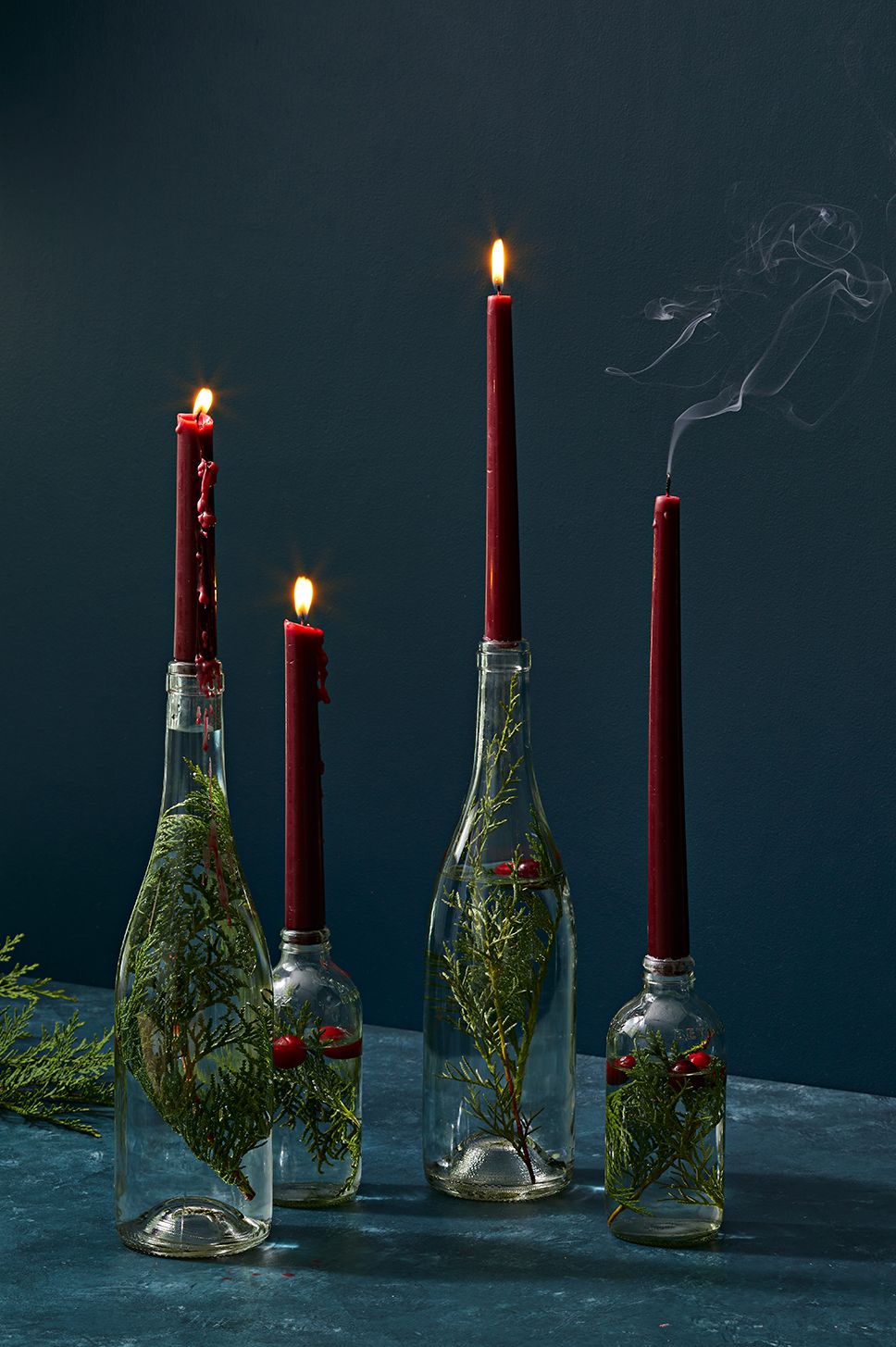 evergreen candle sticks