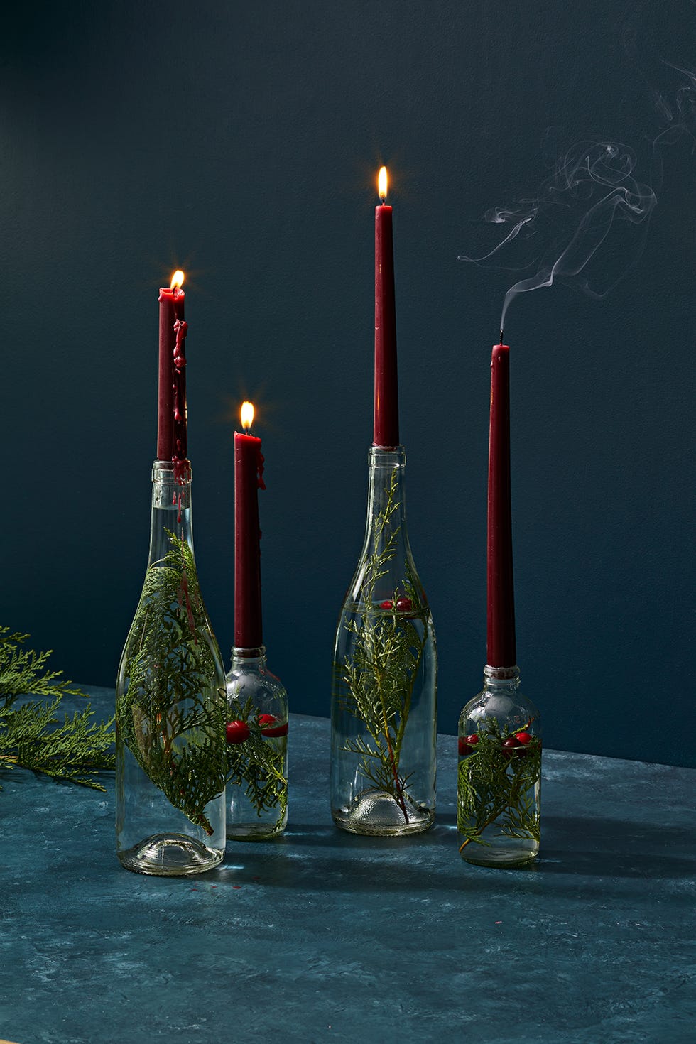 evergreen candle sticks