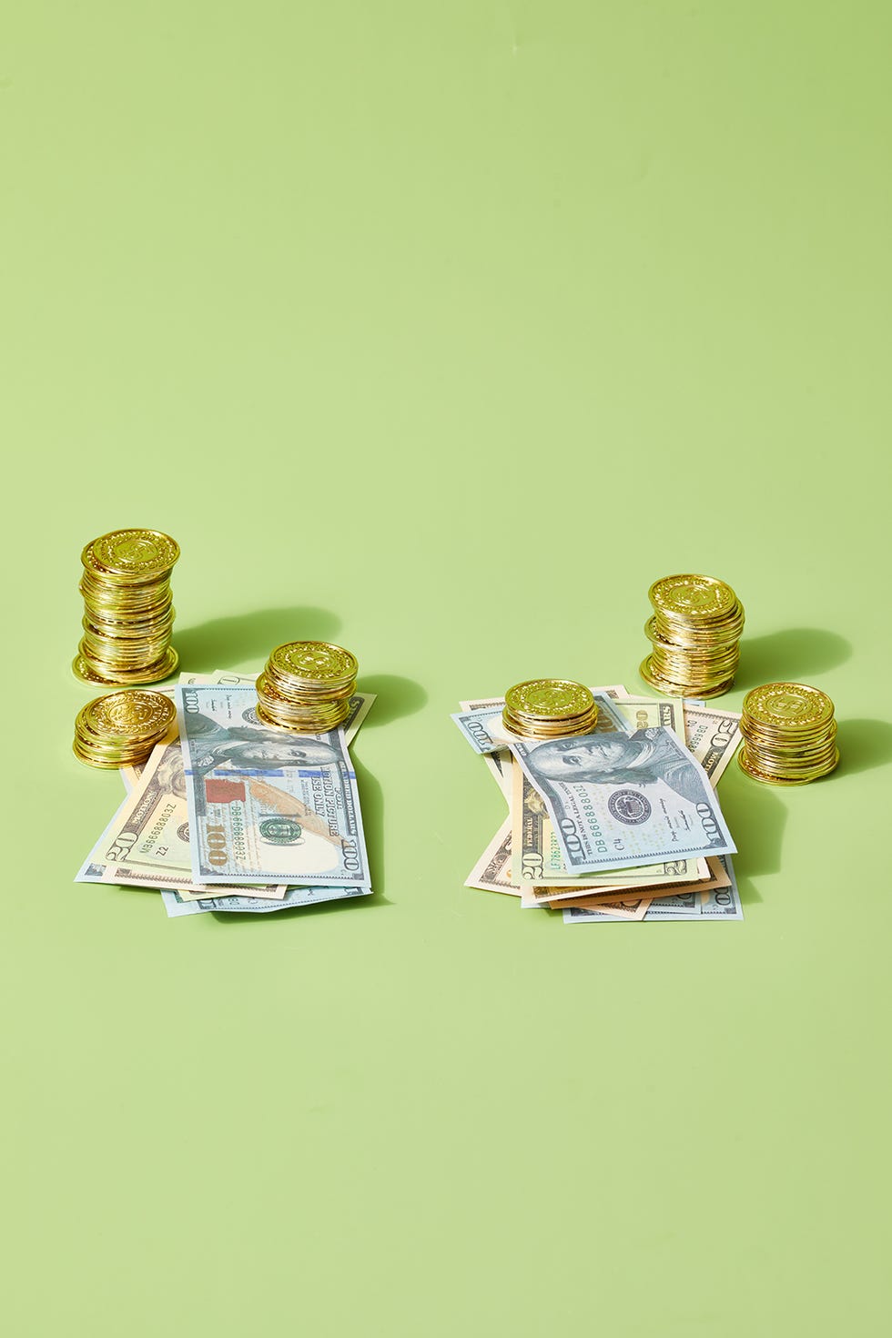 two piles of money representing separate finances