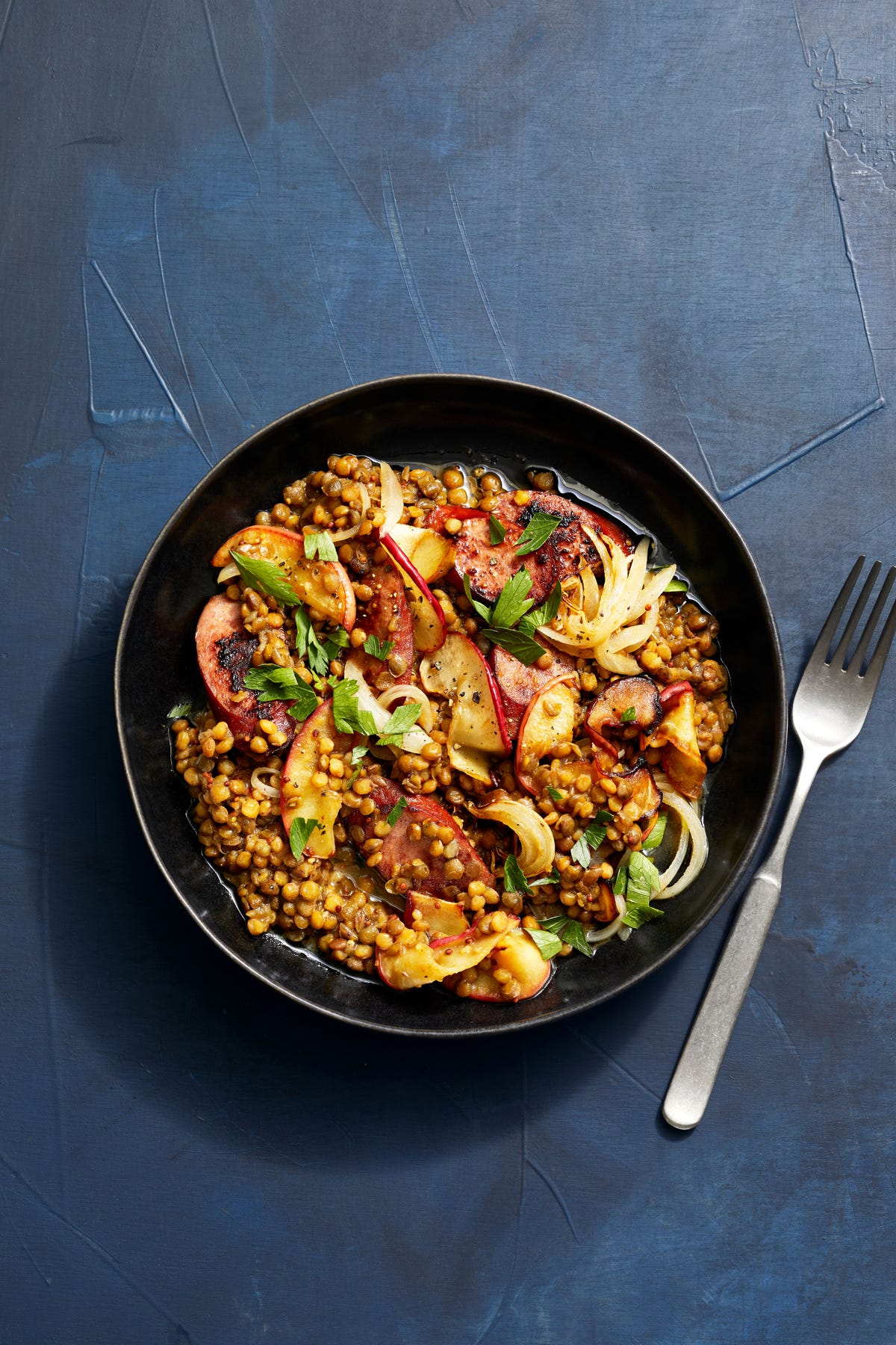 turkey kielbasa with apples and lentils
