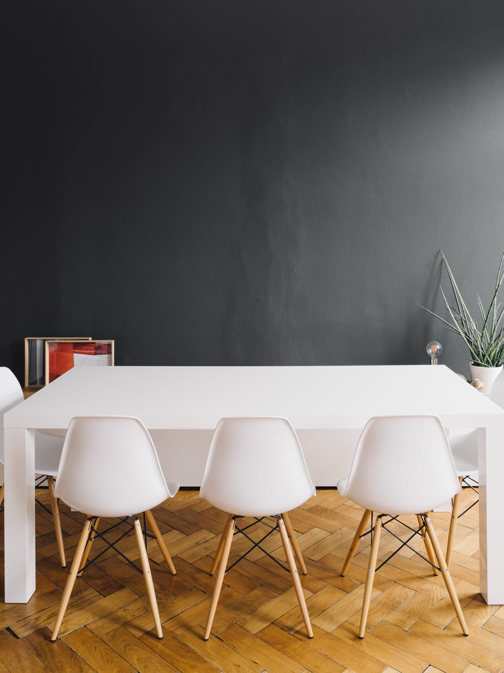White, Furniture, Table, Chair, Room, Interior design, Design, Material property, Dining room, Black-and-white, 