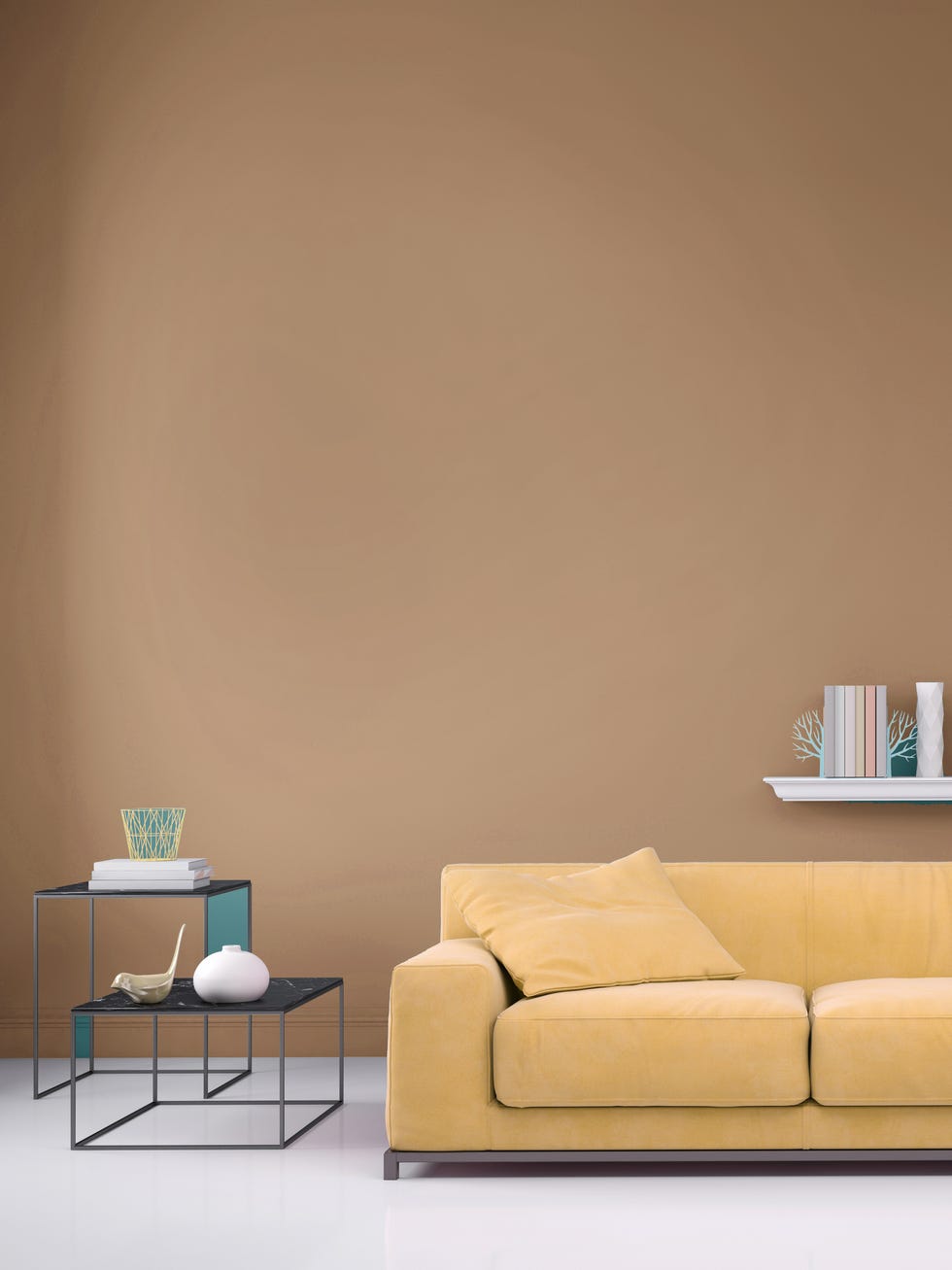 Furniture, Room, Yellow, Wall, Couch, Sofa bed, Living room, Beige, Interior design, Table, 