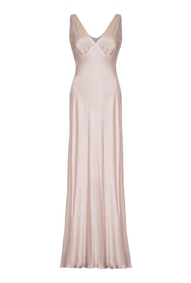 Clothing, Dress, Gown, Day dress, Beige, Cocktail dress, Pink, Neck, A-line, Satin, 