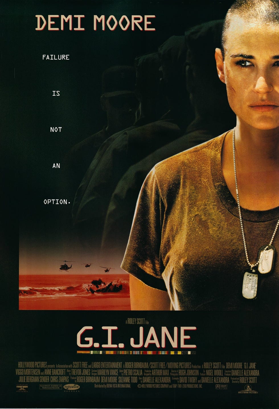 promotional poster for the movie gi jane featuring key elements related to military training