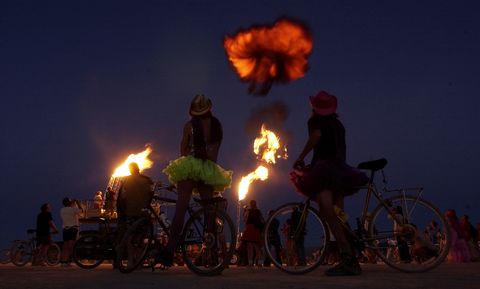 BURNING MAN -- 08/29/05 -- BLACK ROCK DESERT, NV -- A giant, and loud, fireball erupts from a canon