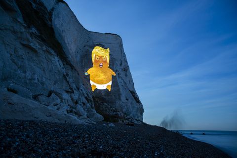 Trump Baby Projected Onto The White Cliffs Of Dover