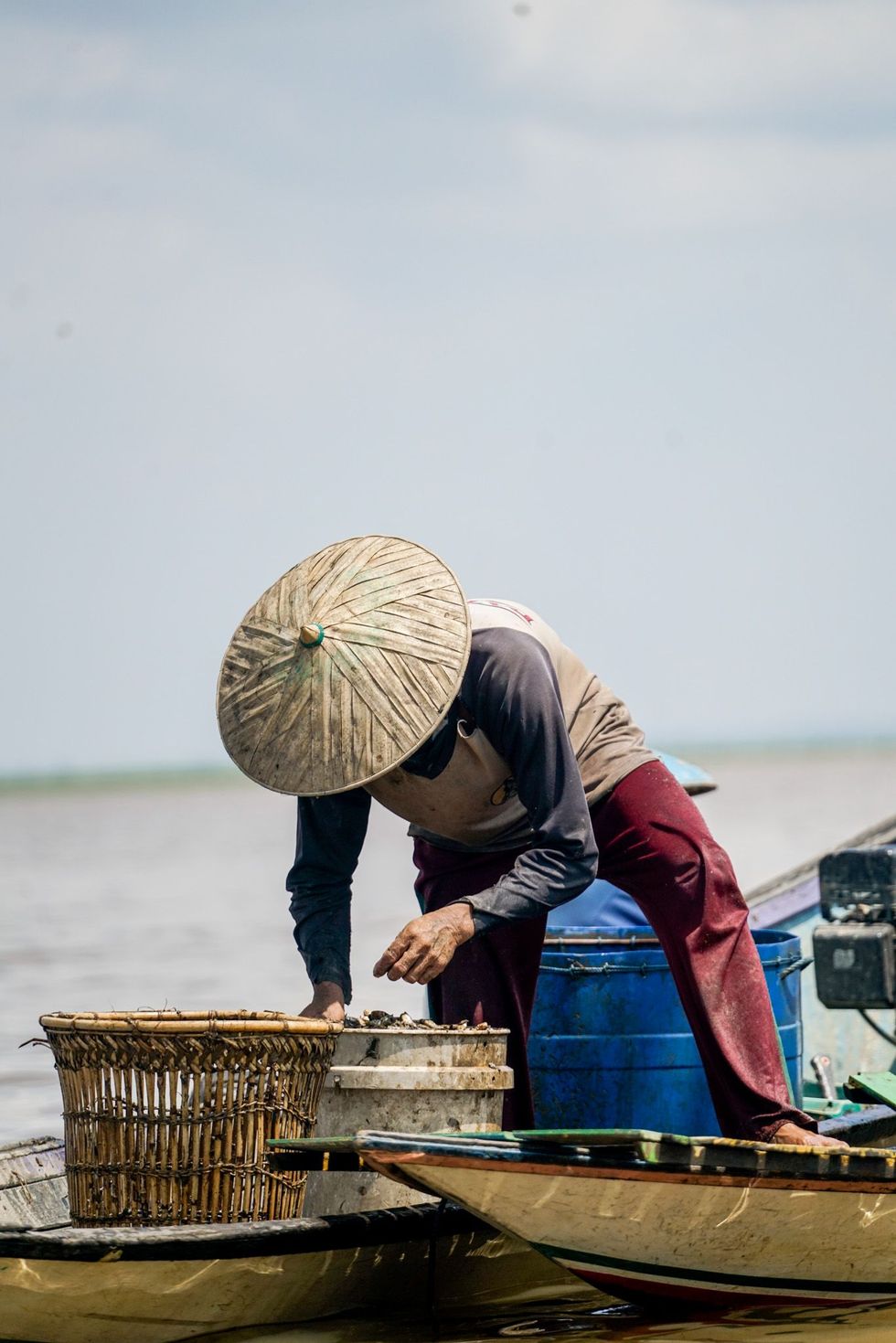 Een visser aan het werk op Danau Melintang op Kalimantan