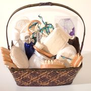 a gift basket of spa essentials