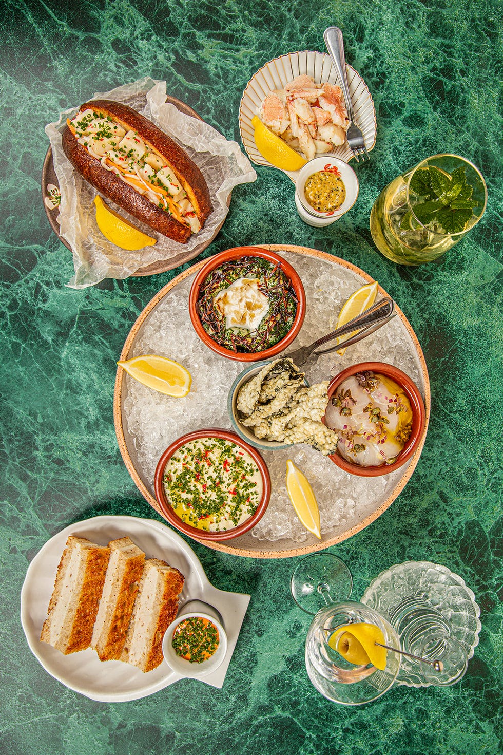 a table is filled with food