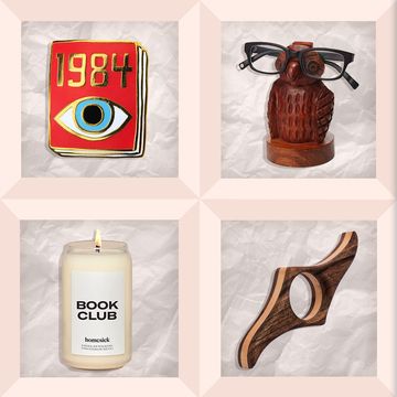 1984 book pin, glasses holder, top 100 books scratch off poster, book page holder, book club candle