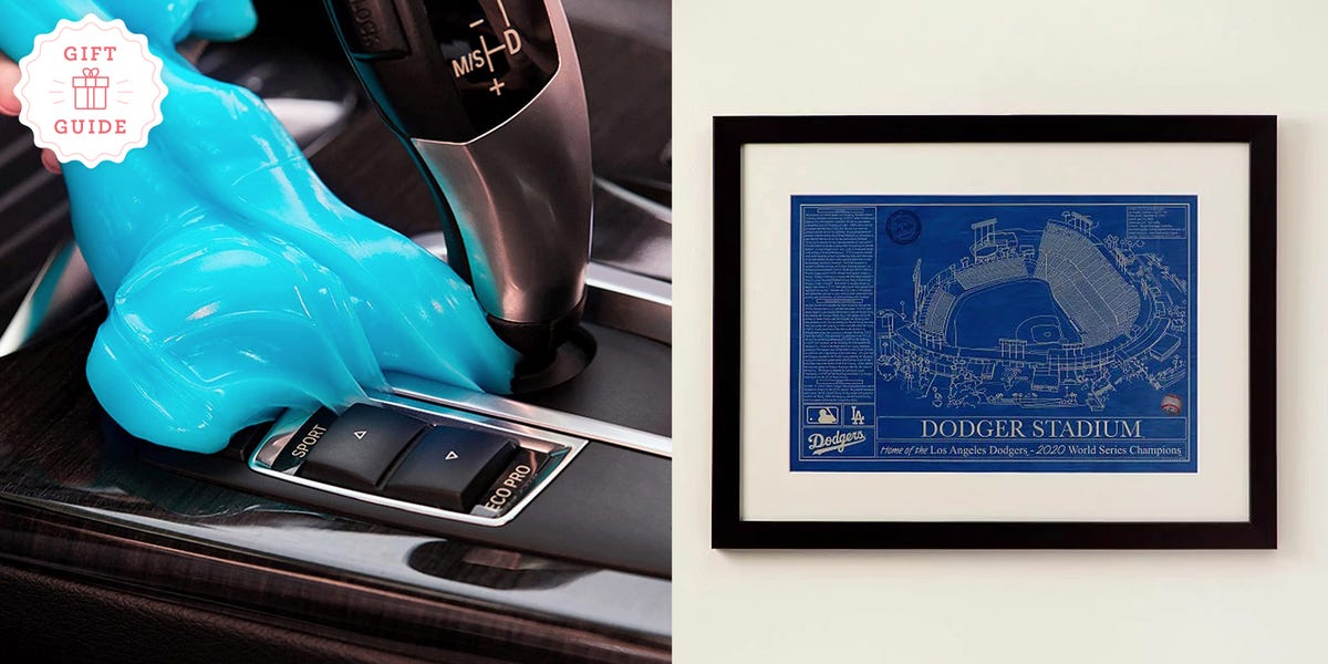 the car cleaning gel and mlb wall art are two good housekeeping picks for best gifts for dads