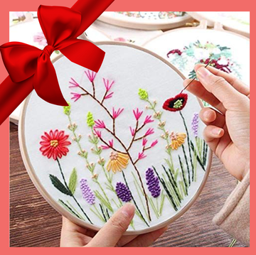 needlepoint and a bouquet of flowers