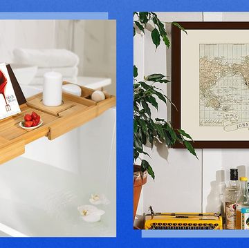 bath tray and customized map wall art