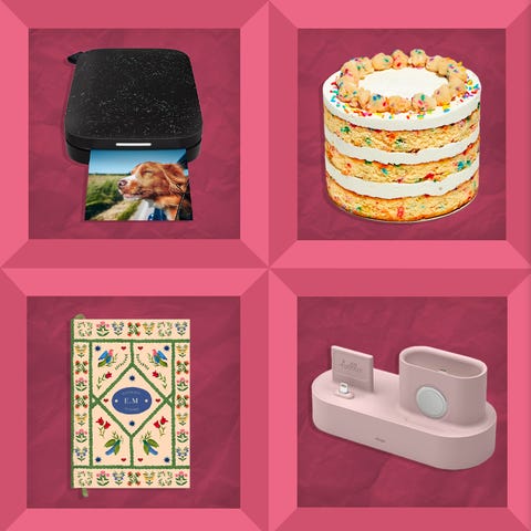 portable printer, cakes, journals, charging stations, chai mixes and more gifts for her