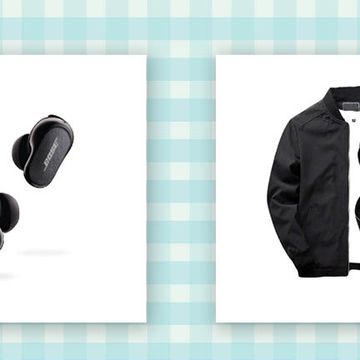 bose noise cancelling earbuds and black bomber jacket