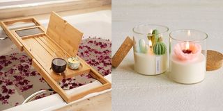 gifts for mom, bathtub tray and terrarium candles