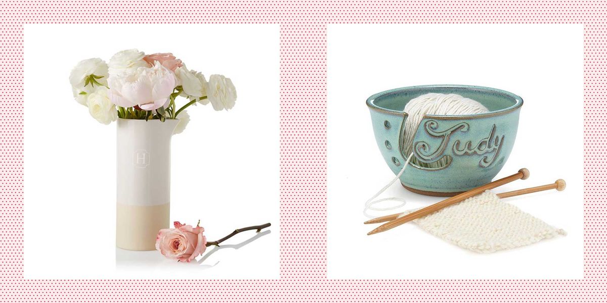 gifts for mother in law  monogram dipped ceramic pitcher and personalized yarn bowl