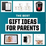 the best gift ideas for parents, neck massager, ereader, mugs, coffee maker, wine opener, record player, indoor cycling bike, fitness tracker, digital photo frame