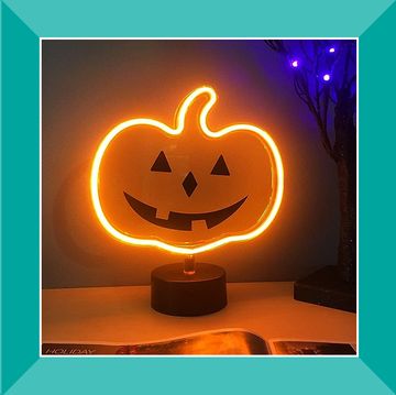 pumpkin candle, neon pumpkin sign