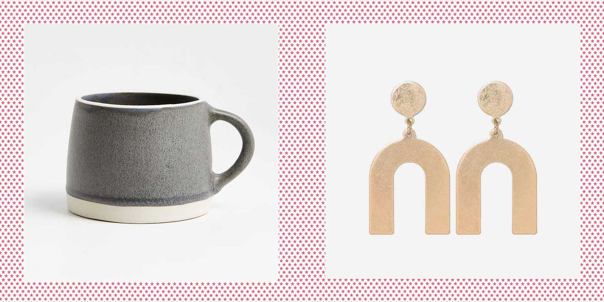 gifts under $10 charcoal mug and geometric brass earrings