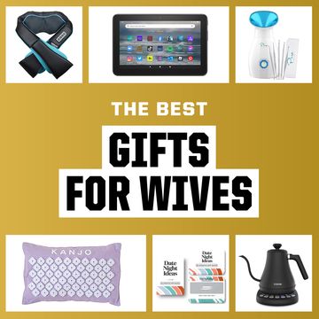 the best gifts for wives, wine kit, back massager, ereader, humidifier, iphone stand, coffee maker, date night game, acupuncture pillow, water bottle, camera