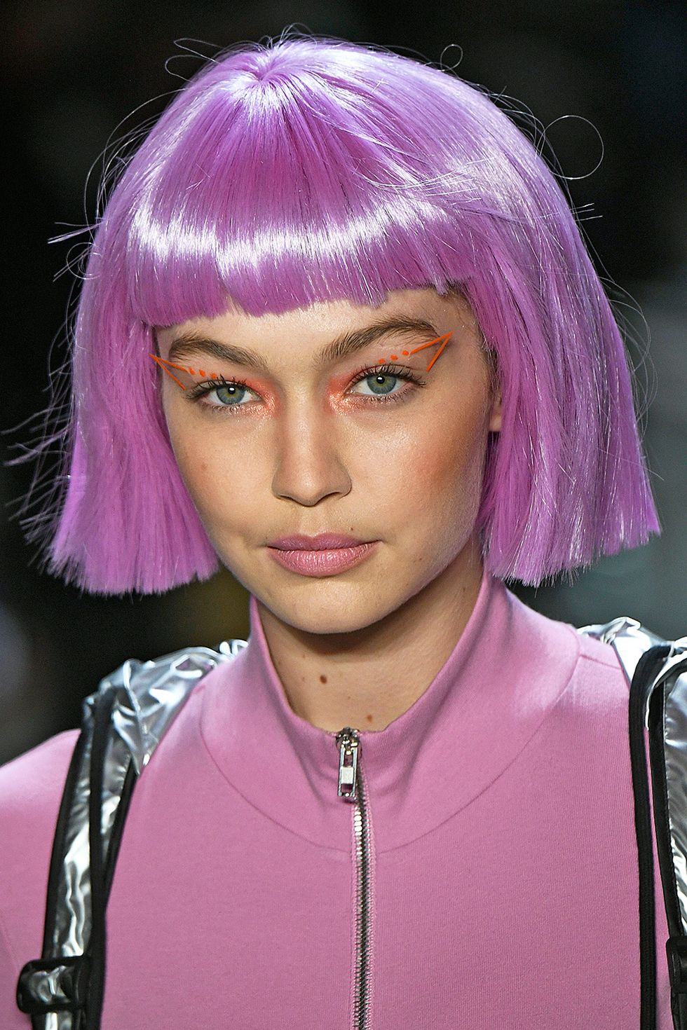 Gigi Hadid at Jeremy Scott - neon pink wig