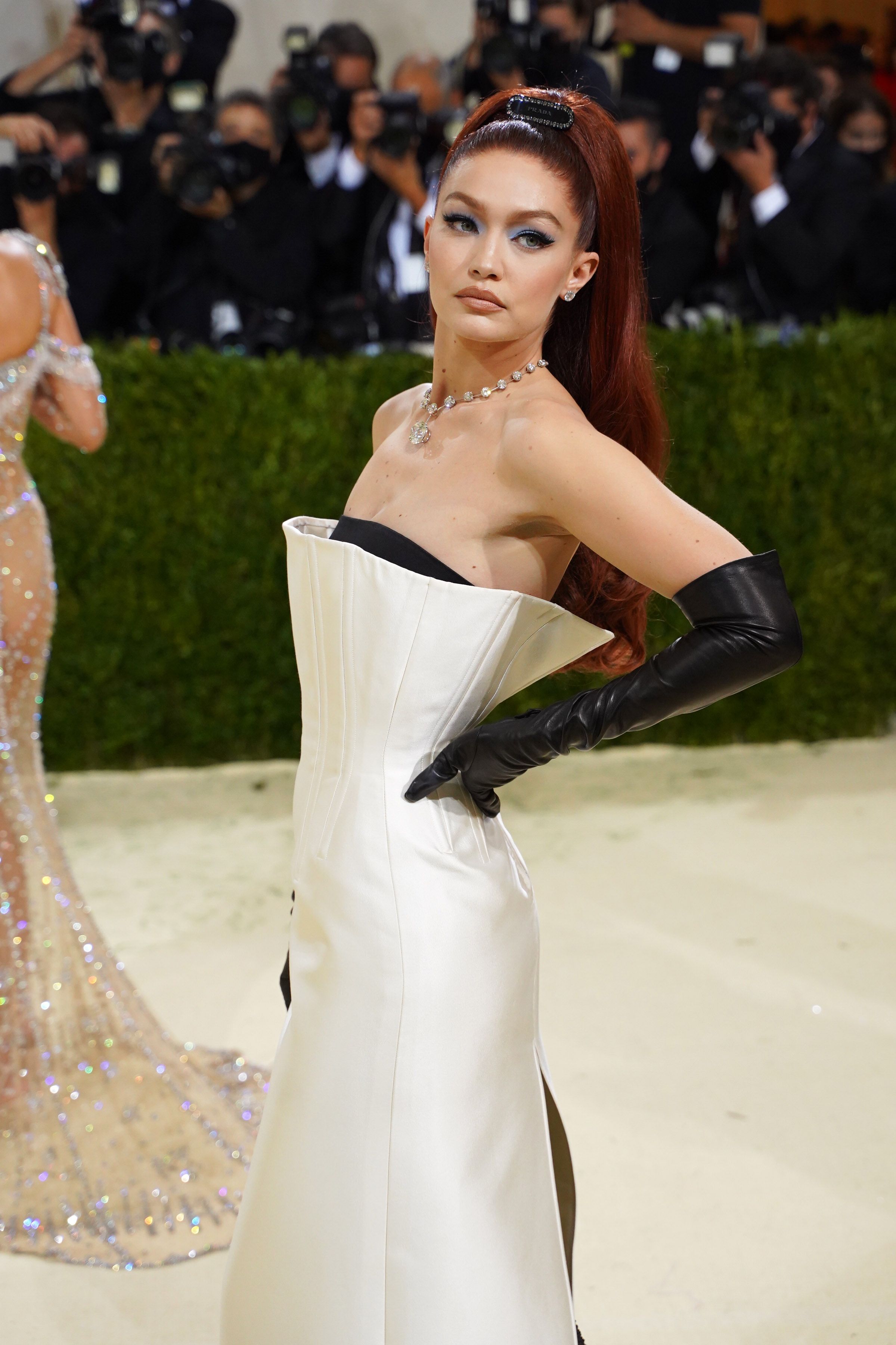 Gigi Hadid wore a bold red leather catsuit and corset to the Met Gala 2022