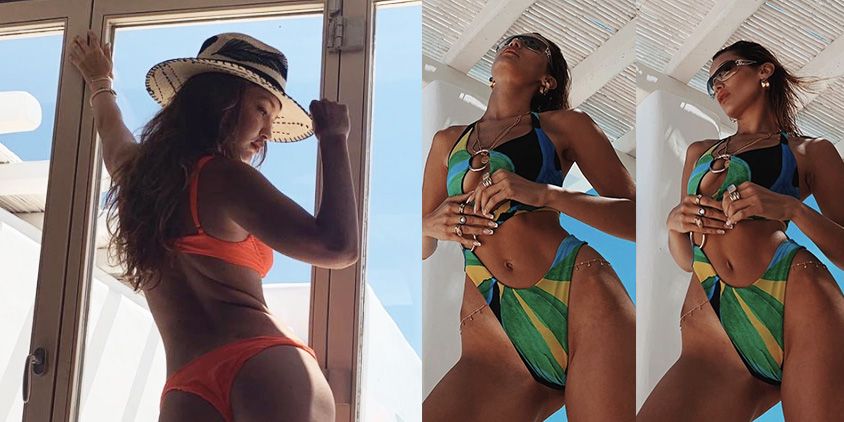 Gigi Hadid Wears a Thong Bikini While Bella Hadid Dons One Piece