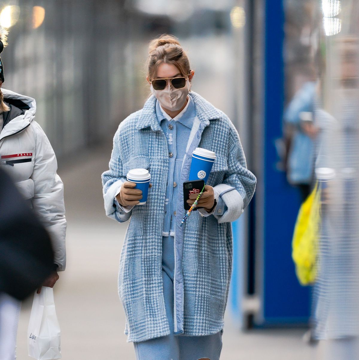 Gigi Hadid Blue Oversized Jeans Street Style Spring Summer 2021