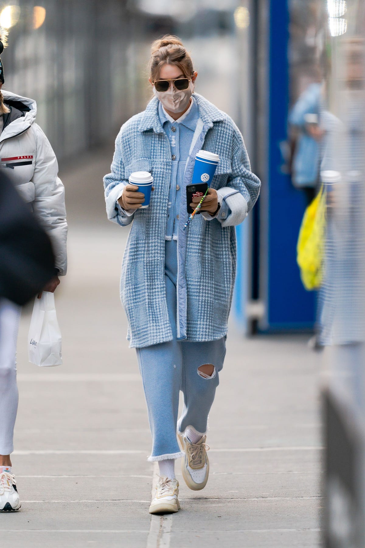 Gigi Hadid Blue Oversized Jeans Street Style Spring Summer 2021