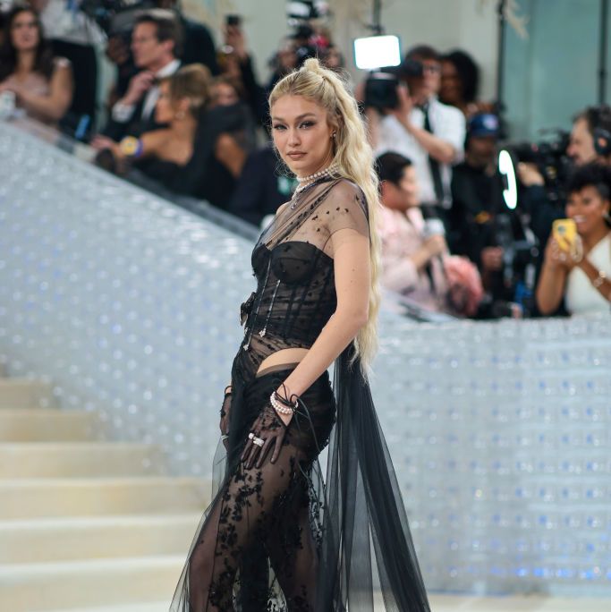 Gigi Hadid Closed Out the Miu Miu Show in an Oversized Sparkly Shacket With  Nothing Underneath