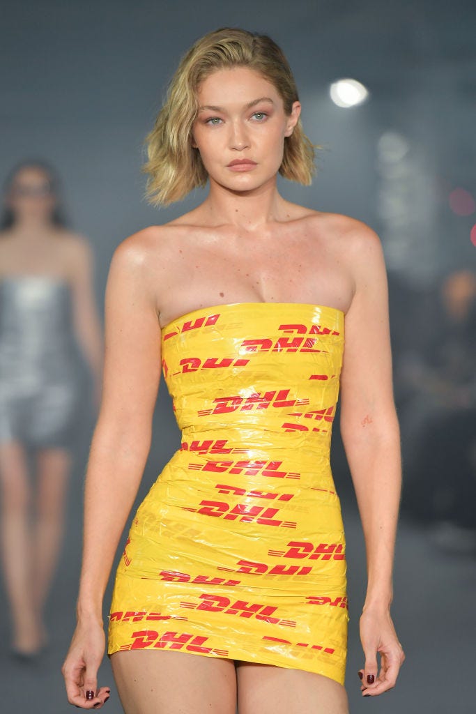 Gigi Hadid Wears a Dress Made From Tape at Paris Fashion Week