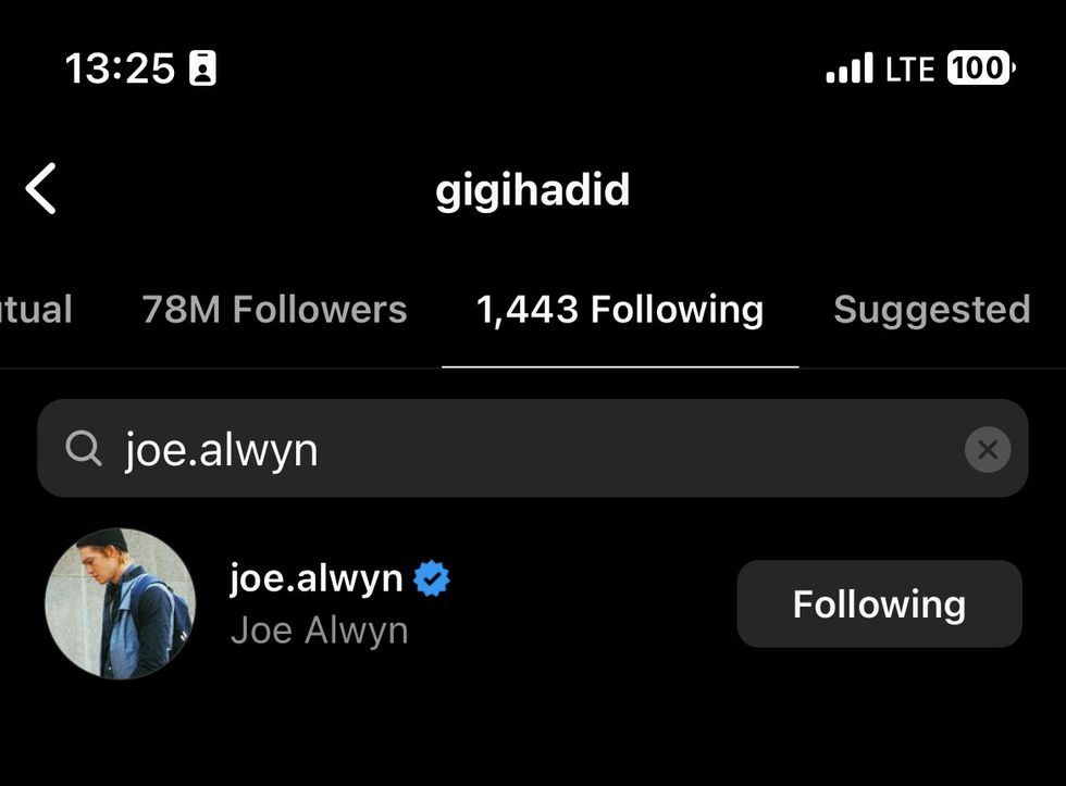 gigi hadid still following joe alwyn on instagram at 125 pm thursday, april 20