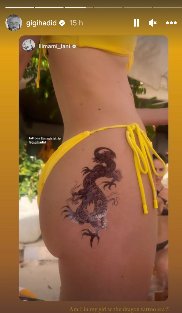 gigi hadid shows off new dragon tattoo