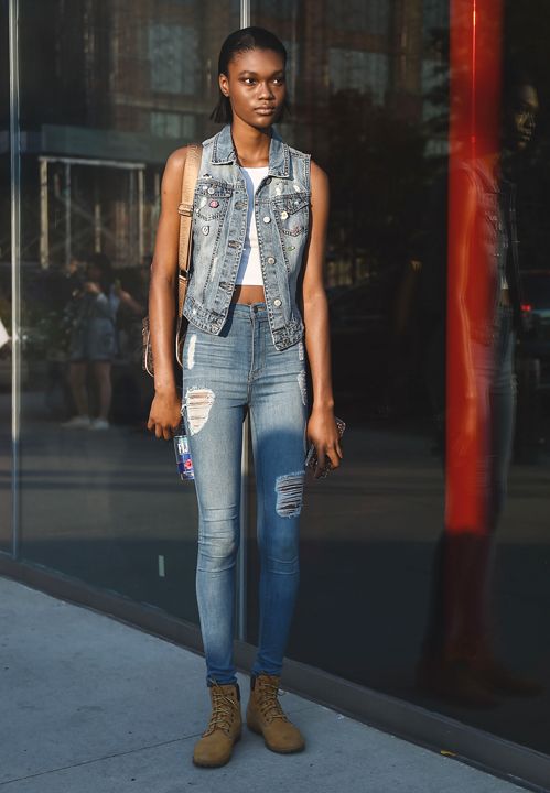 Gilet jeans street style