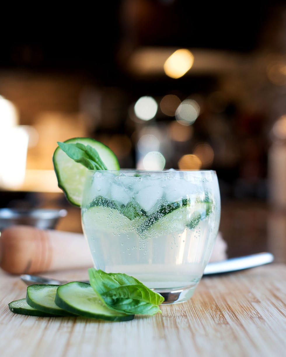 bubbling drink with cucumbers