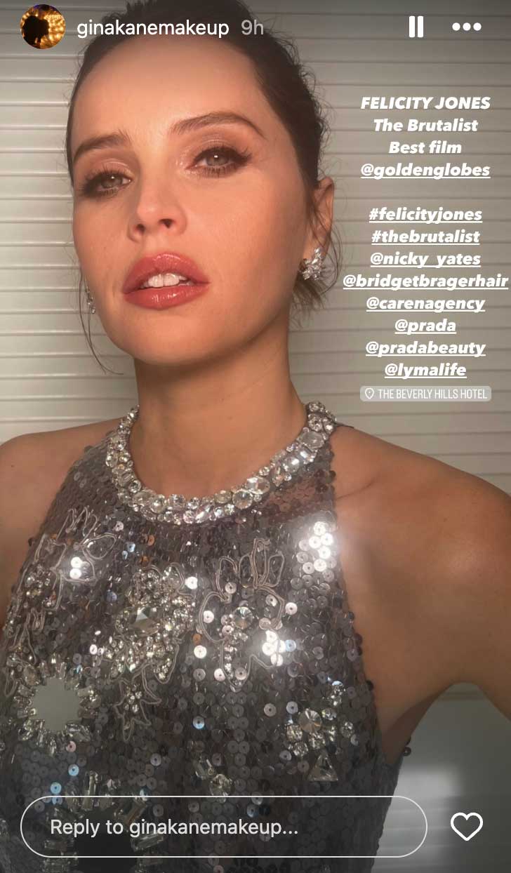 felicity jones at the golden globes 2025