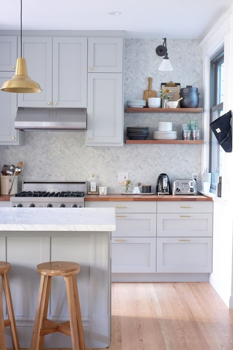 light gray kitchen with tile