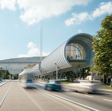 il nuovo ponte con due tunnel sospesi all'ingresso del cern di ginevra