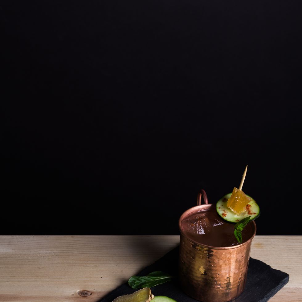Food, Still life photography, Lime, Key lime, Ingredient, Moscow mule, Cocktail garnish, Drink, Cutting board, Dish, 