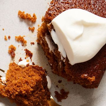 gingerbread cake topped with whipped cream