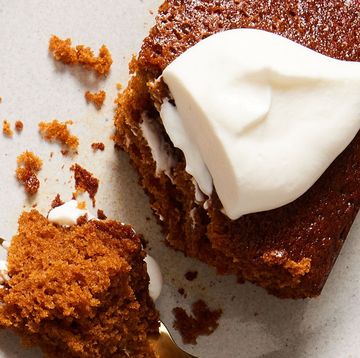 gingerbread cake topped with whipped cream