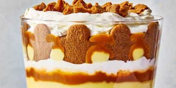 layered trifle with gingerbread men