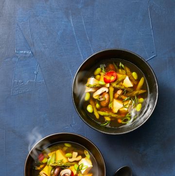 two bowls with a low carb vegetable soup
