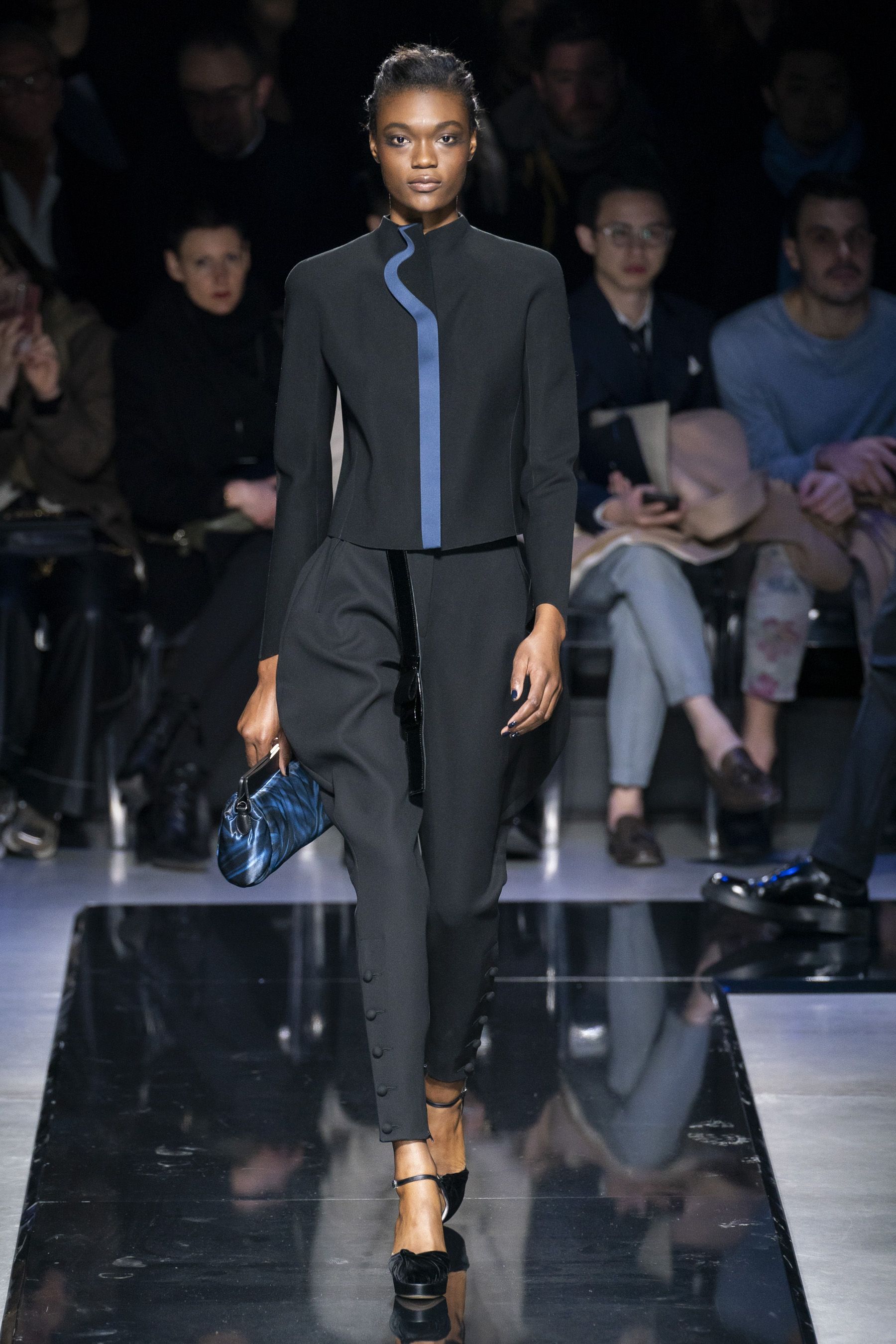 希少品 GIORGIO ARMANI パリコレ 総シルク スカート M ブルー
